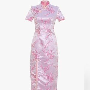 Elegant Pink Floral Cheongsam Dress Traditional Chinese wedding